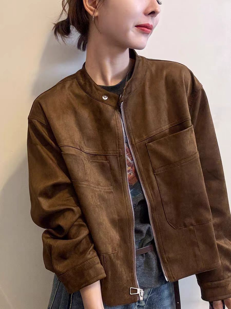 女式复古短款皮衣女外套休闲长袖短款春季百搭短外套