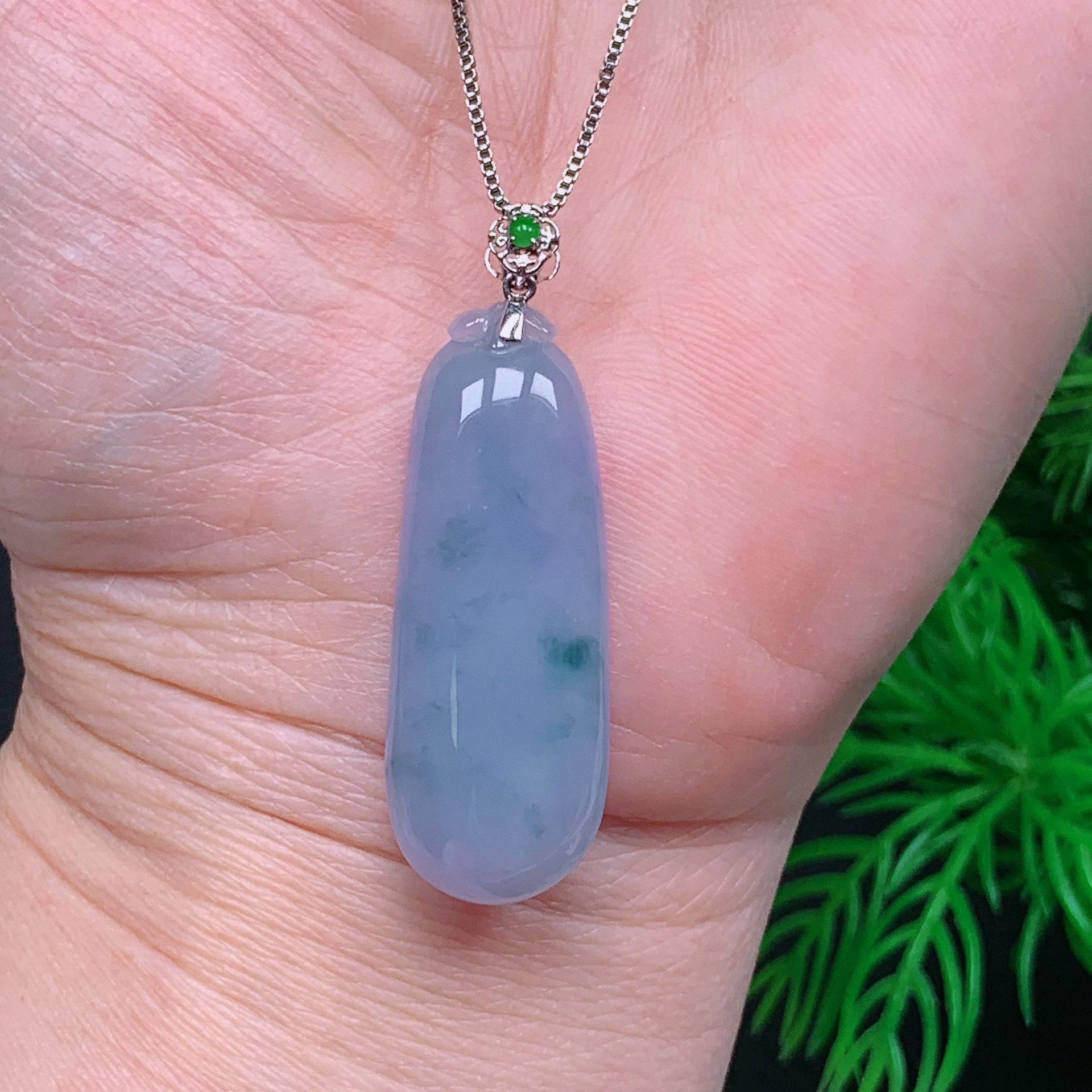 缅甸天然翡翠A货 18k金镶紫飘花福瓜吊坠695/1223尺寸35.7x13.7x6