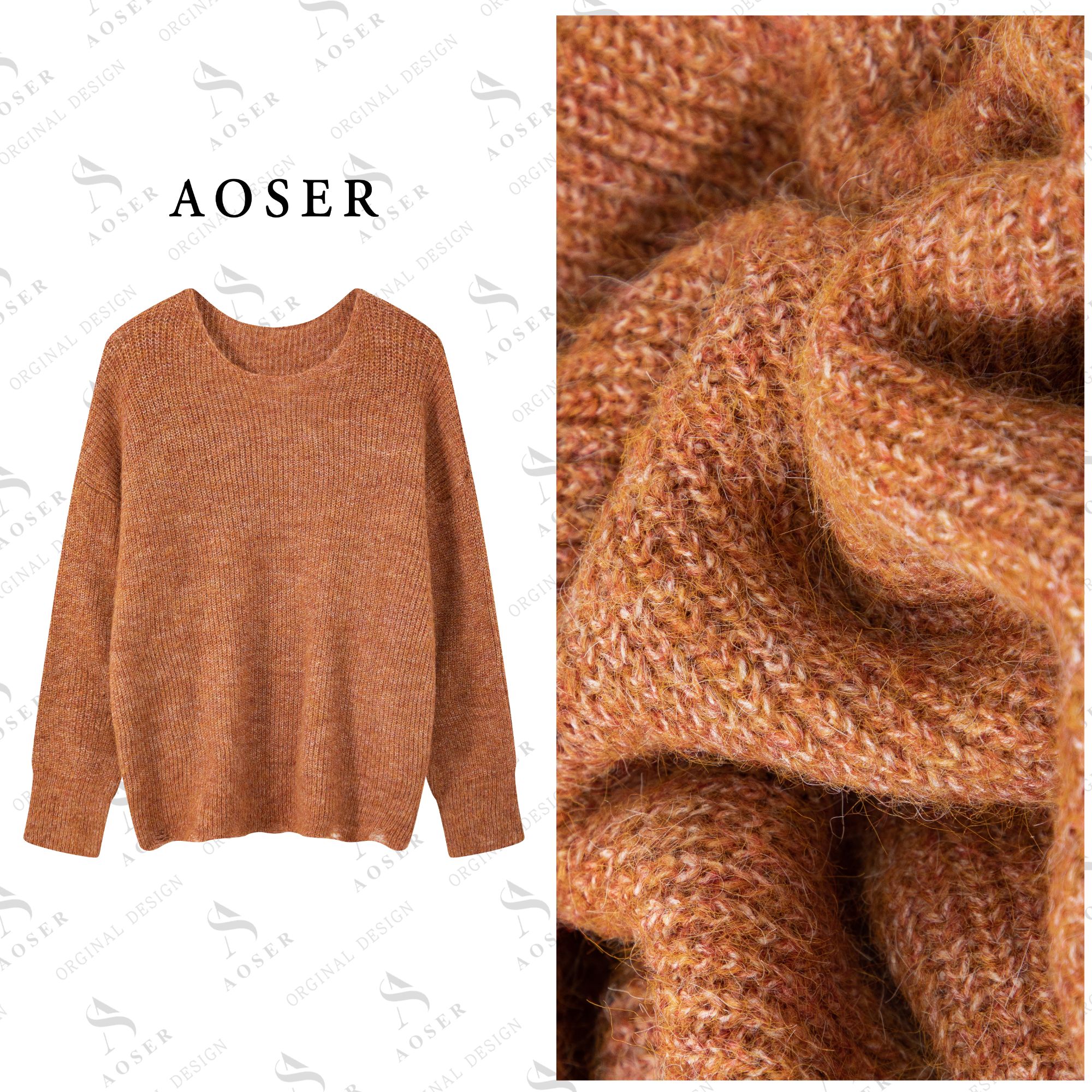 AOSER时尚百搭圆领宽松休闲慵懒风套头毛衣女装25086