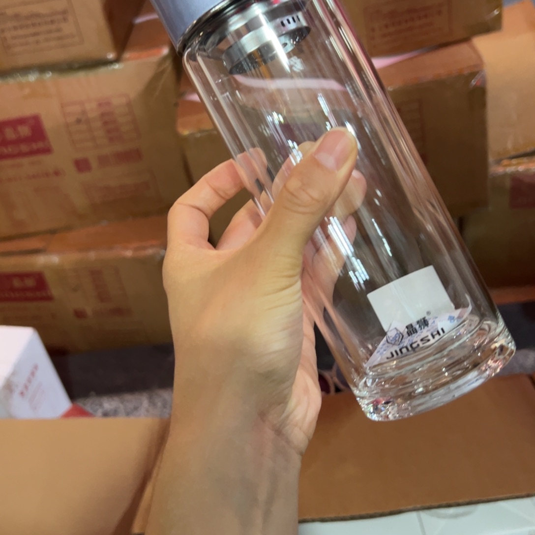 晶双层玻璃杯380380紫罗兰色提环玻璃杯➕被套