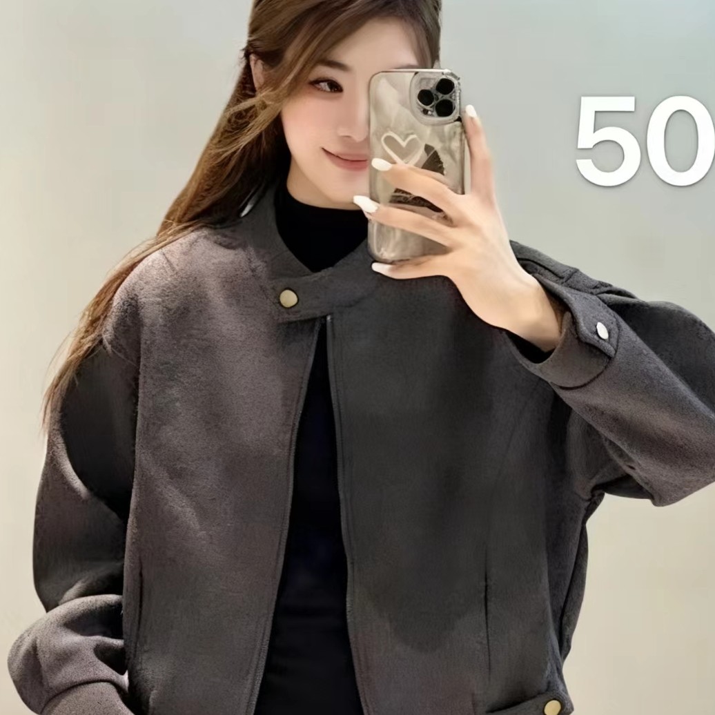 5011衣55立领绵短款毛呢外套秋冬女拉链宽松百搭通勤简约减龄