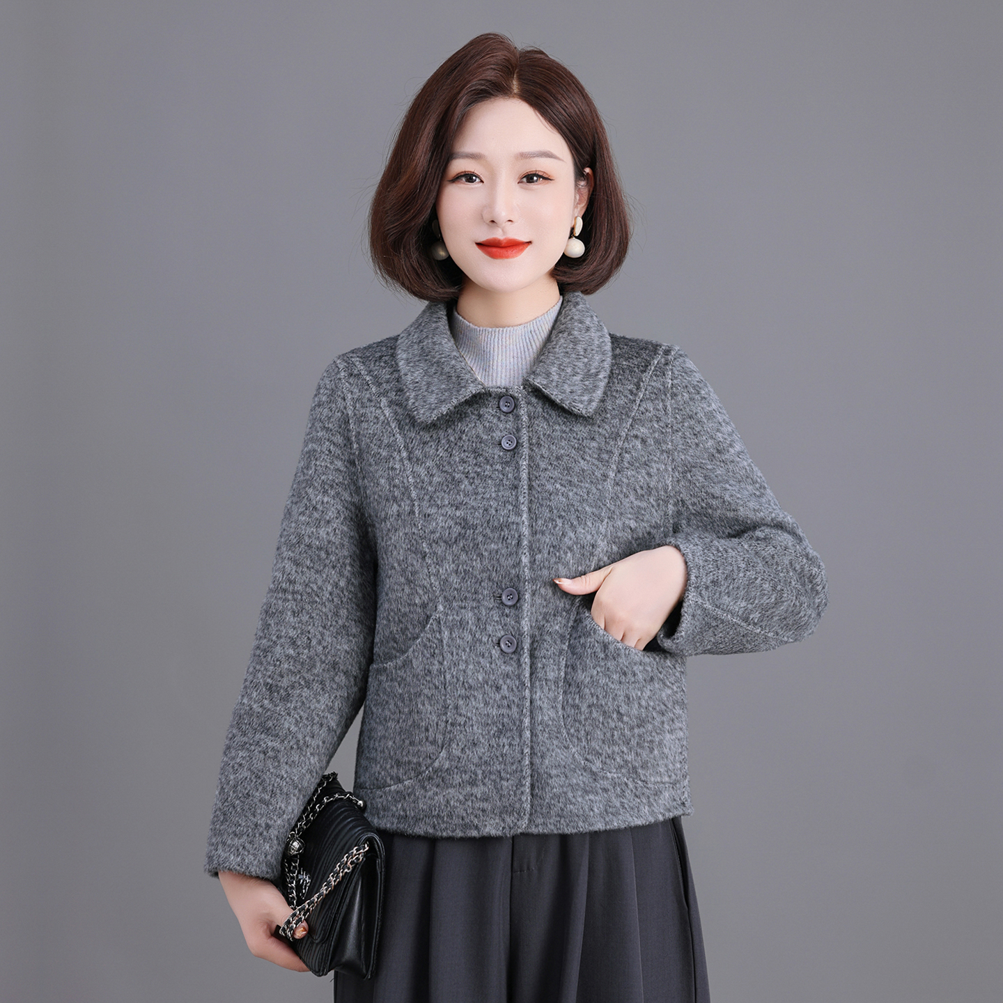 双面呢大衣女短款2025年秋新款羊毛零羊绒宽松韩版小个子毛呢外套