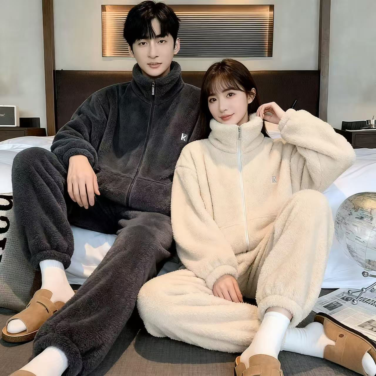 【品质情侣套装】保暖家居服情侣套装冬季高领睡衣情侣加绒韩版学生