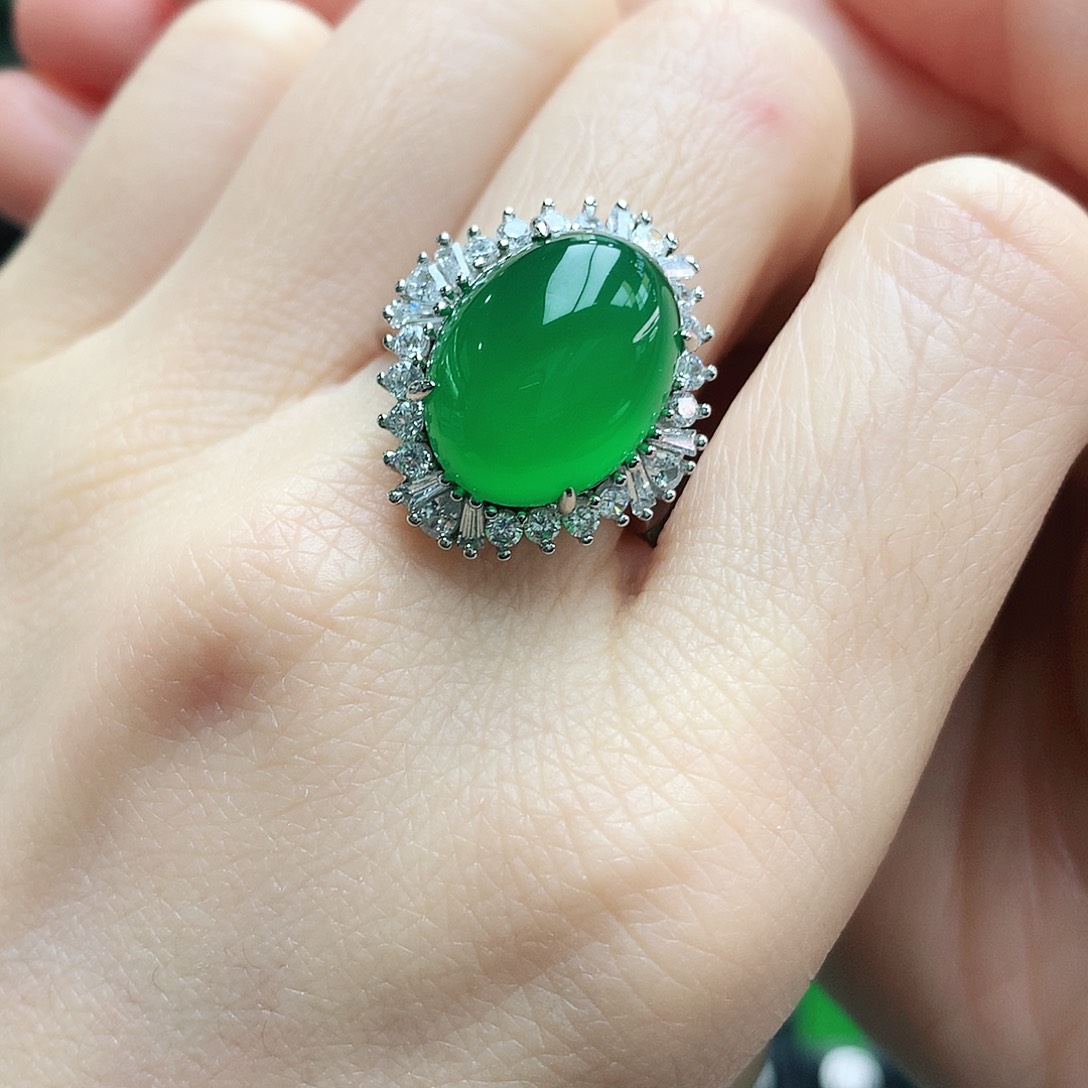 玛瑙/玉髓戒指银S925镶嵌