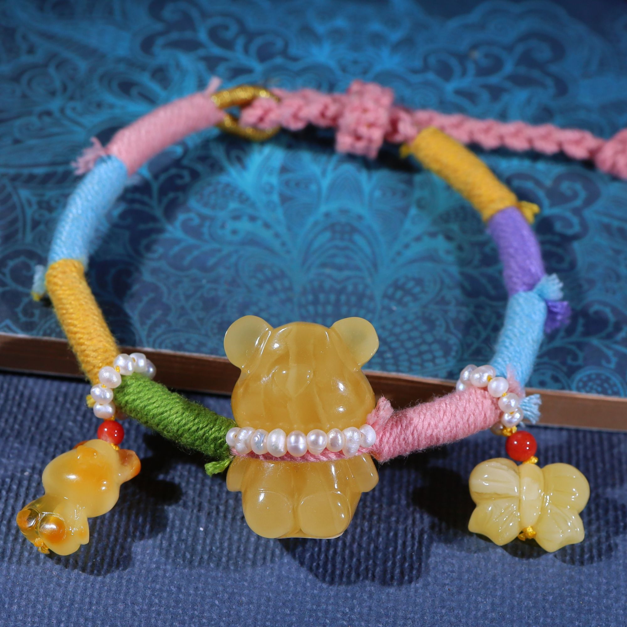 天然俄料鸡油黄小熊DIY设计手链（抖音基地发货，带证书）