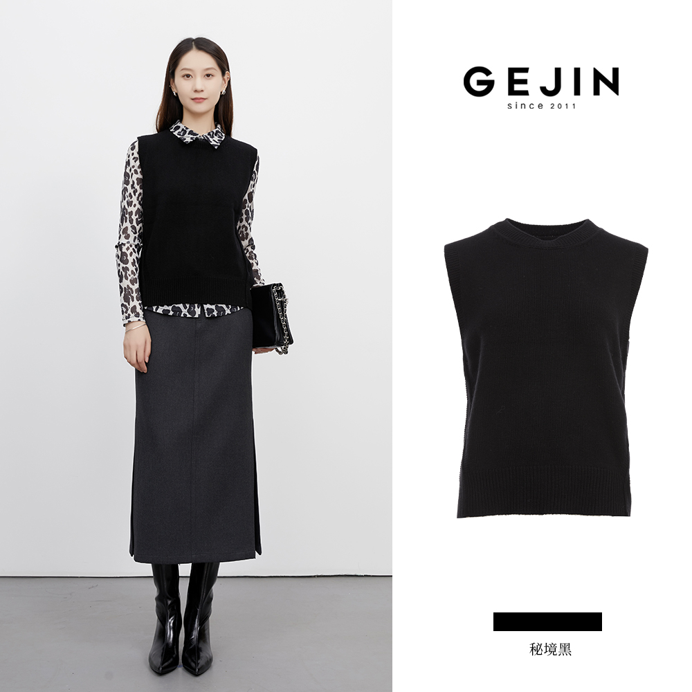 GEJIN/歌锦秋冬新款时尚气质纯色圆领无袖针织马甲上衣9432562556