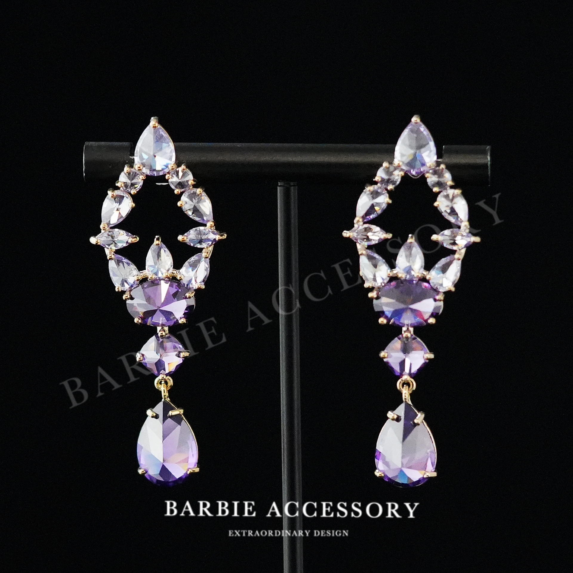 铜合金合成锆石耳饰 【紫戏光意】法式既视设计款高级感绝美耳环