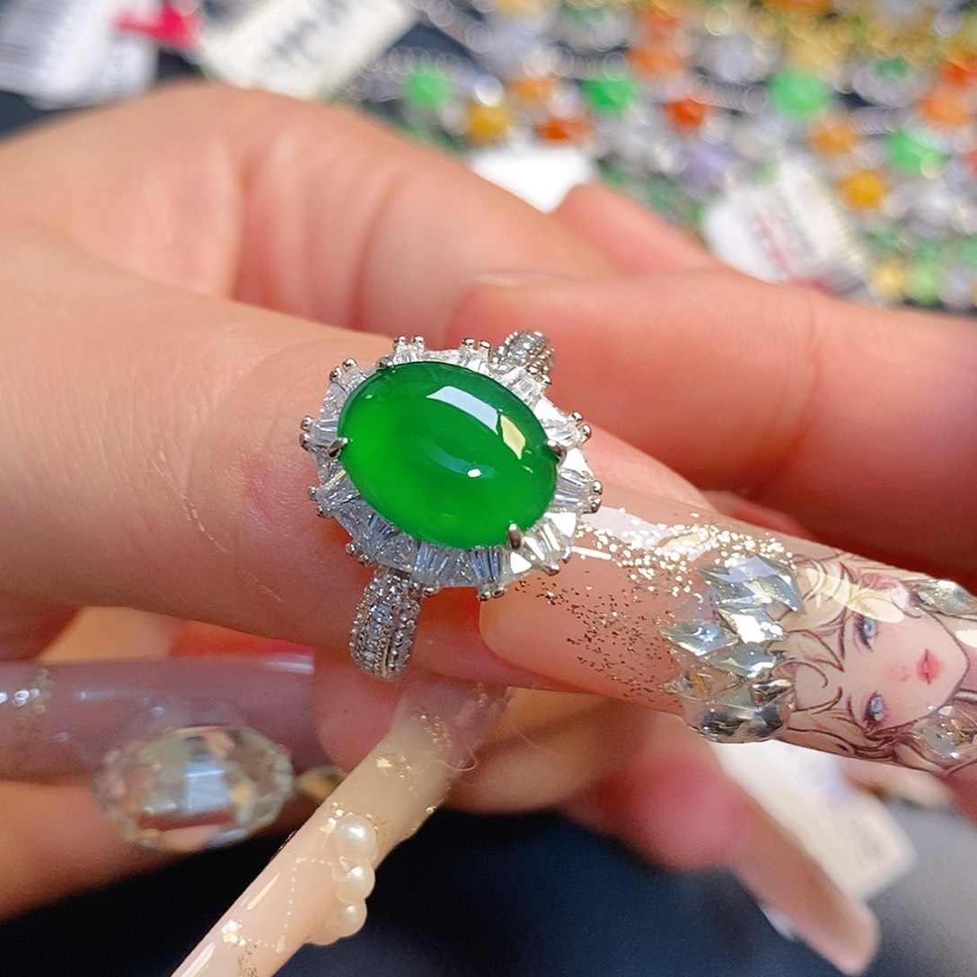 翡翠银S925镶嵌戒指翡翠戒指