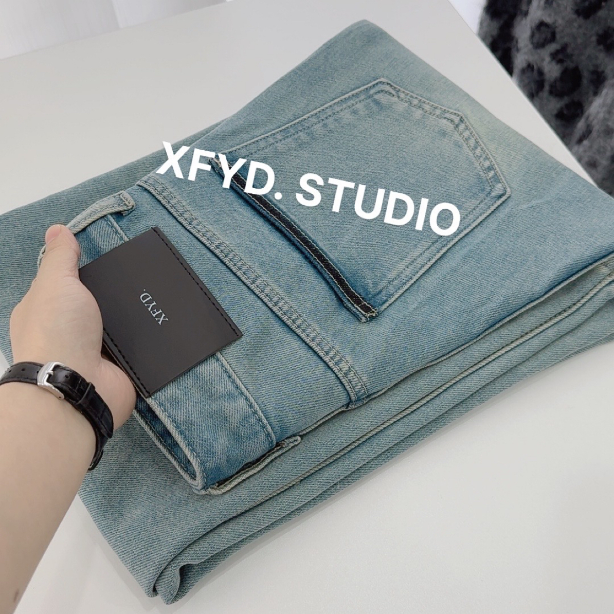 小朵家XFYD. 原创定制港风牛仔裤 显瘦窄版直筒磨毛row风牛仔裤