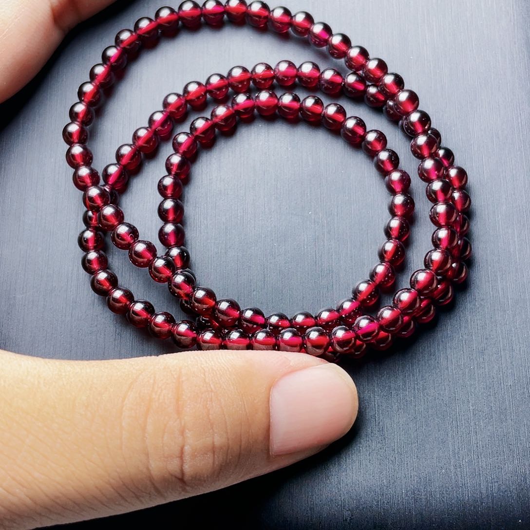 石榴石手链未镶嵌5.0MM高品质酒红三圈9A级