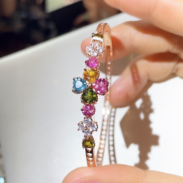 碧玺手镯银S925镶嵌巴西