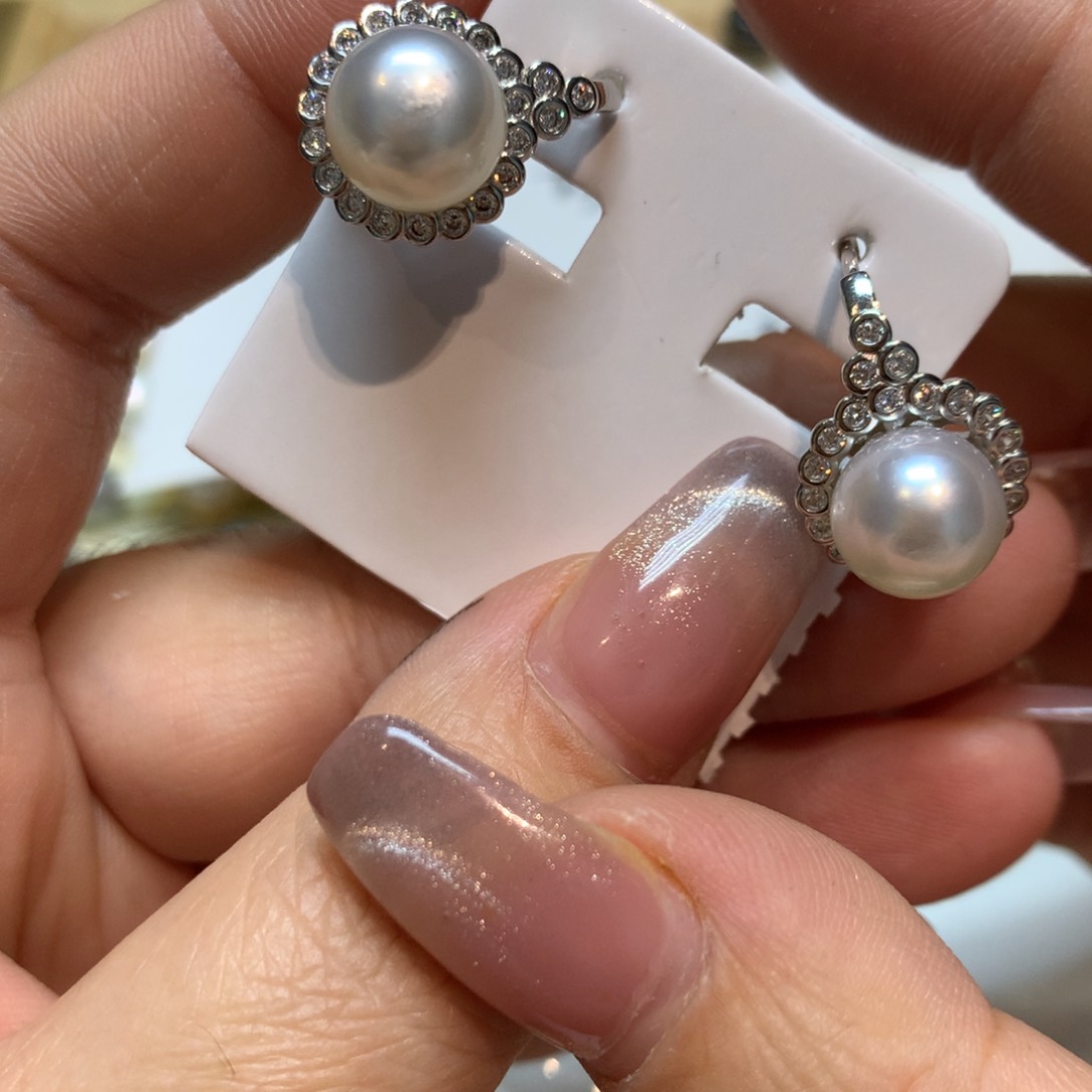 海水珍珠耳饰银S925镶嵌