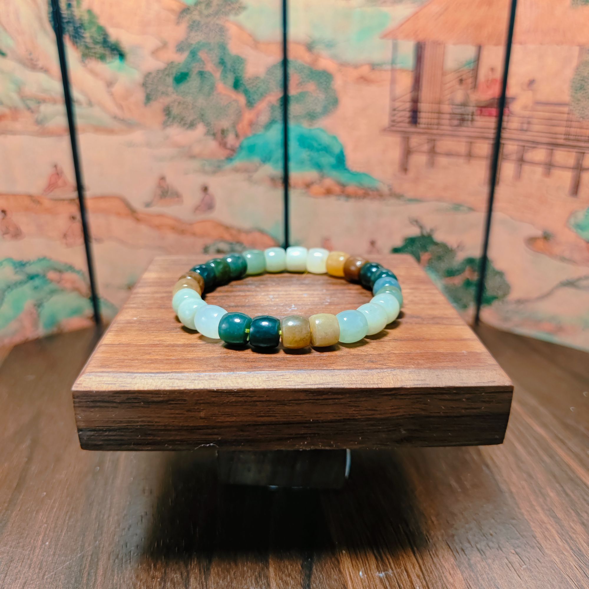 Q和田玉多宝桶珠手串（卡8）0354