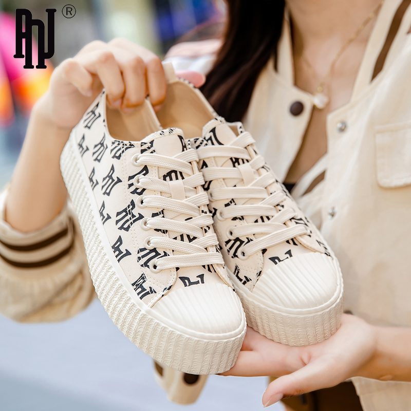 PNJ男女同款帆布鞋时尚休闲情侣满印潮牌经典低帮鞋潮鞋