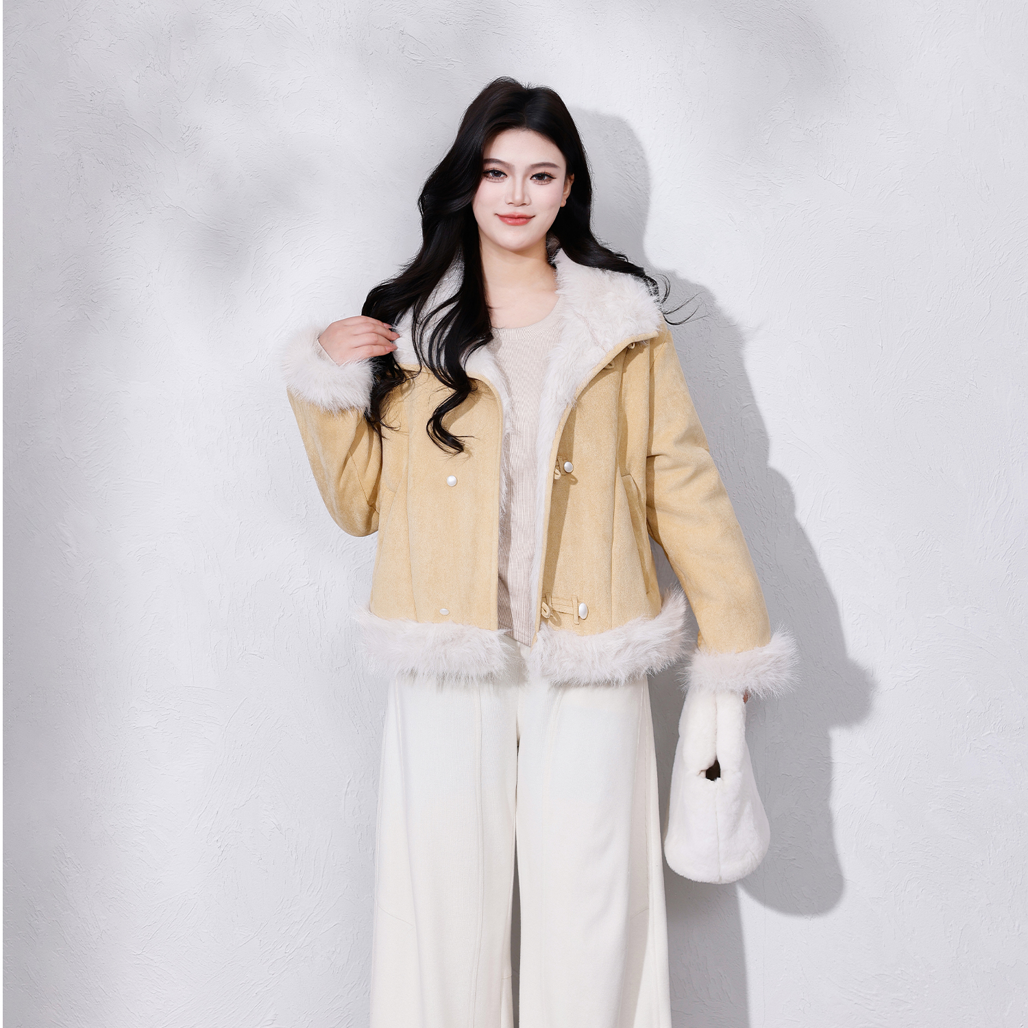 【轻甜暖绒】蛋妹大码女装胖mm冬季加厚百搭落肩短款外套DM35039