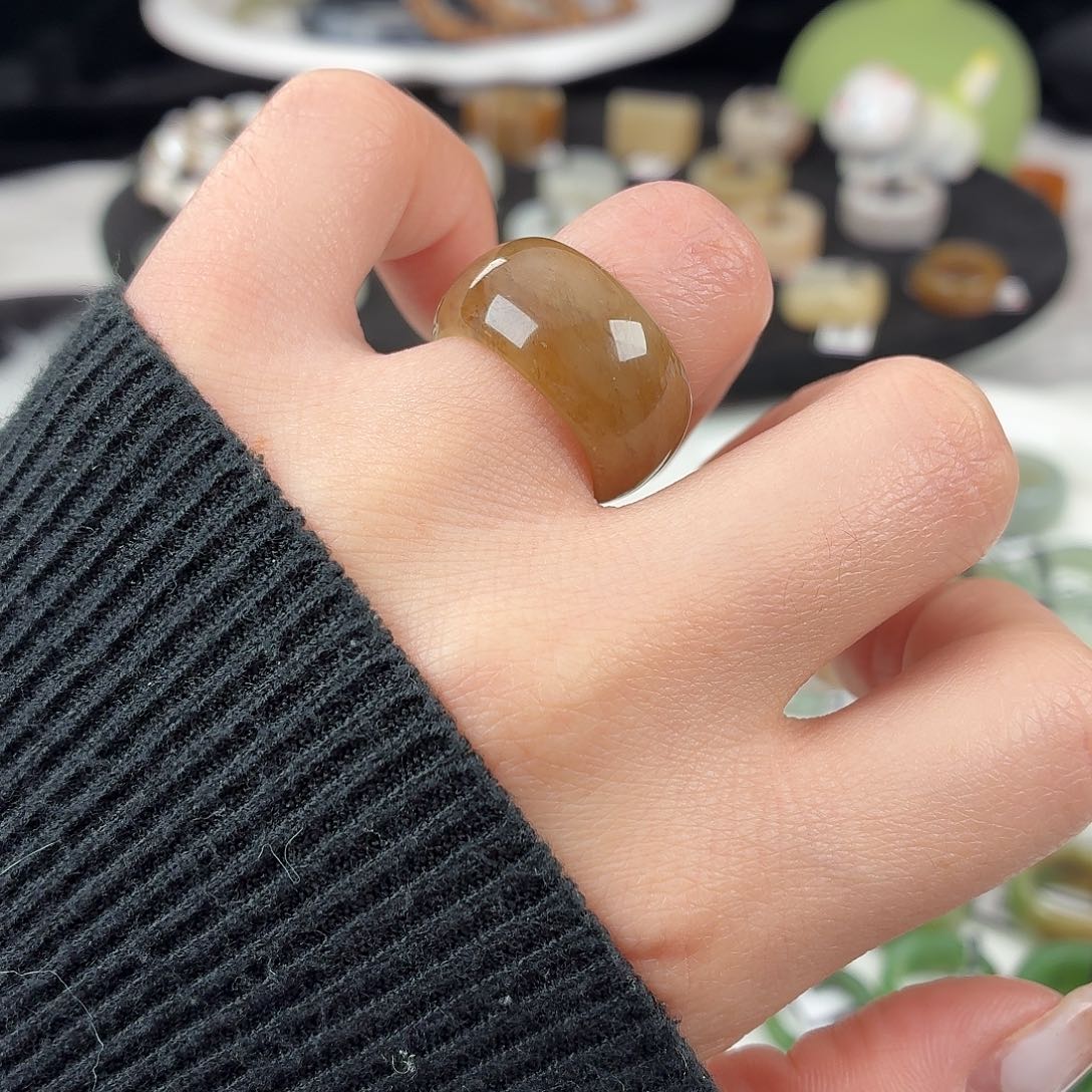 和田玉（糖玉）未镶嵌戒指S88咖糖