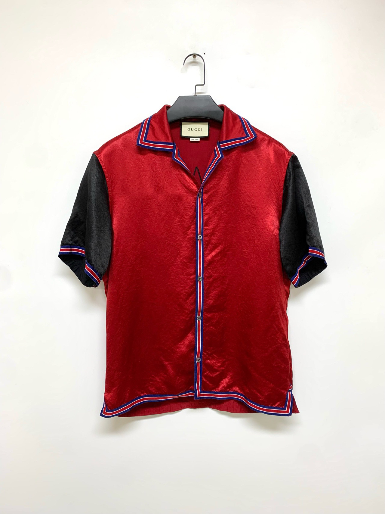 99新 GUCCI/古驰 99新/【Gucci】古驰红色白红星星拼接丝绸衬衫短袖