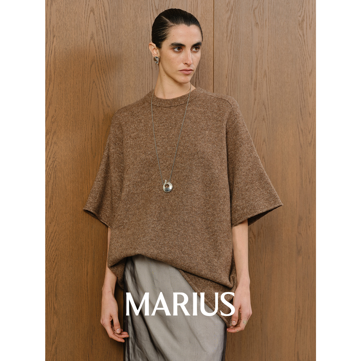 MARIUS“拿铁套“经典箱型廓版针织圆领宽松中长款短袖T恤半裙