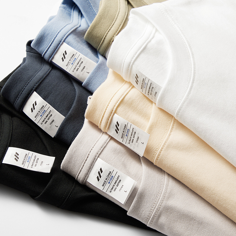 秋季爆款新款230克纯棉长袖T恤圆领上衣服白色打底衫男