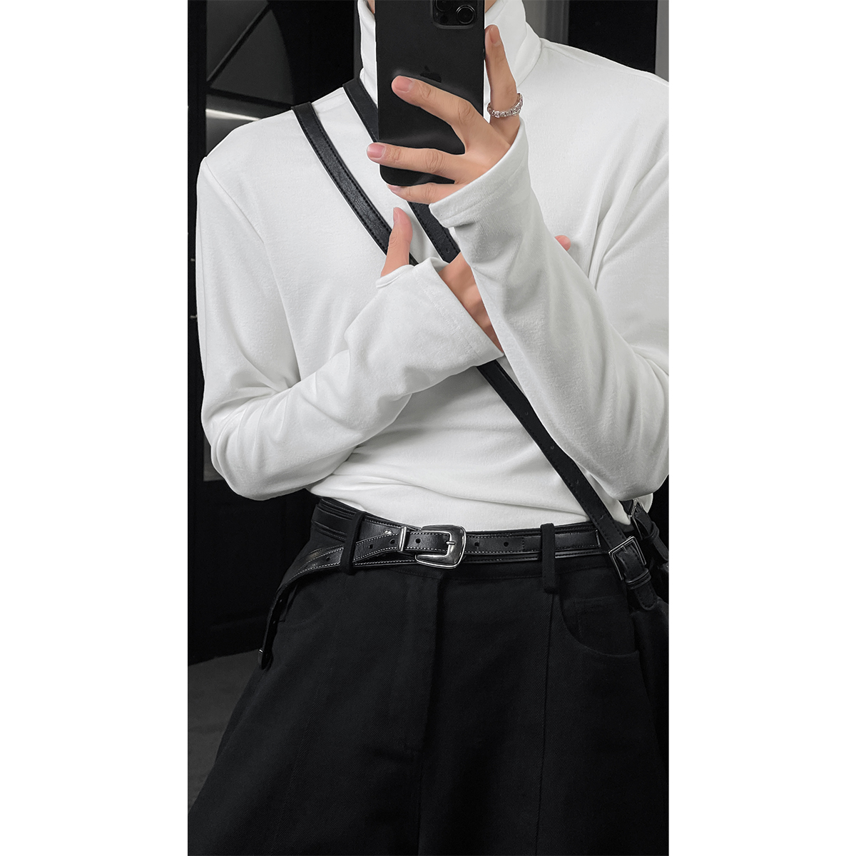 龙叨叨秋季新款潮流简约高级感舒适宽松堆堆领百搭打底衫长袖T恤