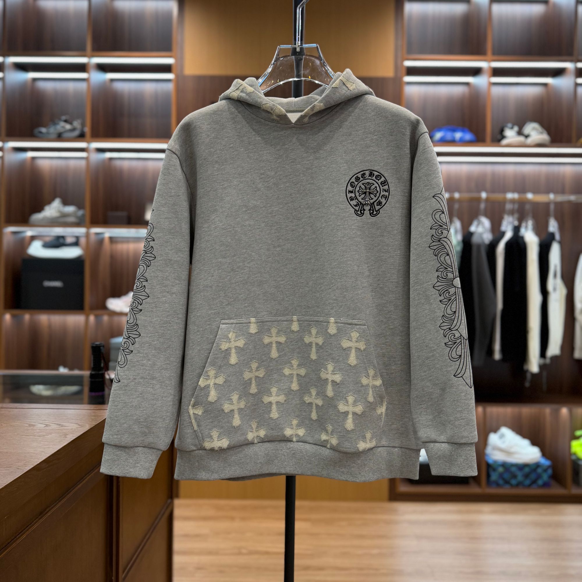 【D9832】十字架秋冬新款连帽卫衣男女同款