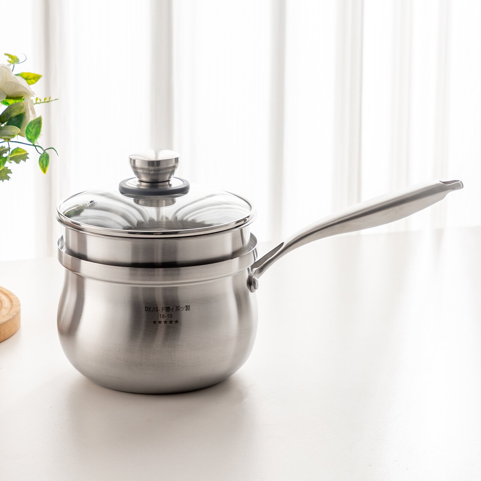 18/10不锈钢奶锅带蒸屉鼓型20cm防溢奶锅宝宝辅食锅煮汤锅