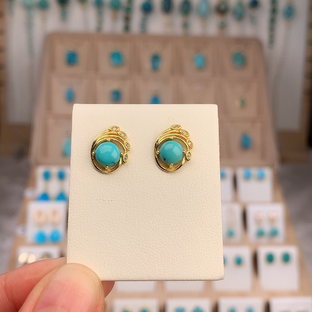 绿松石银S925镶嵌耳饰