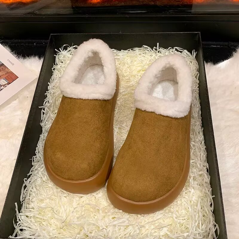 秋冬新款系带平底加绒勃肯小土豆棉鞋