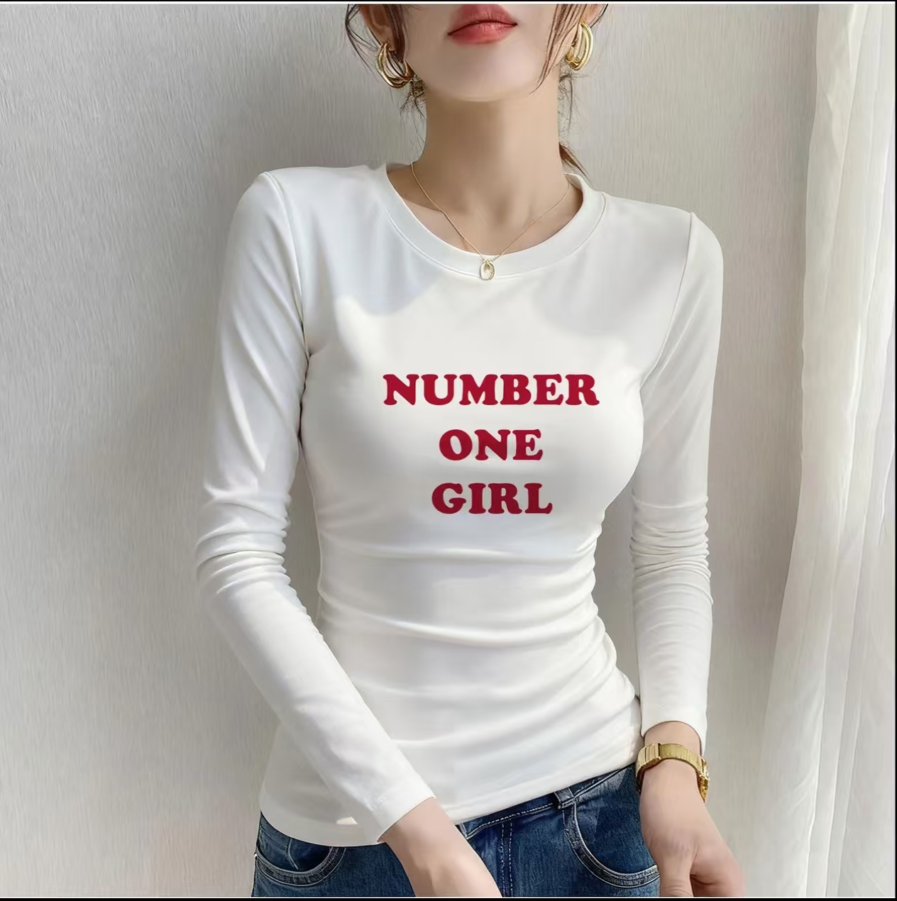 【拍一发三】长袖辣妹显瘦常规女士度假风打底T恤抽褶秋季2