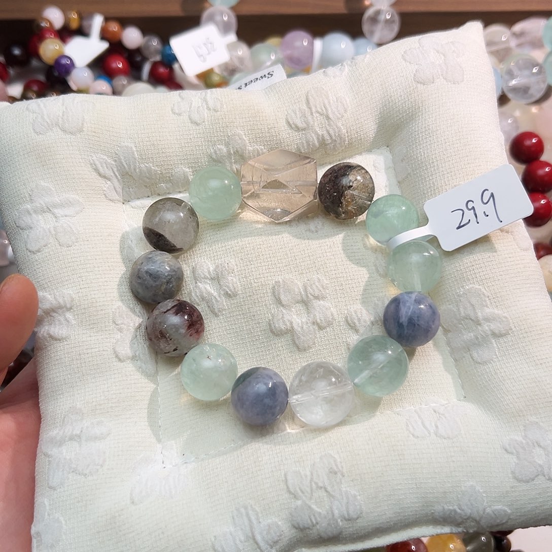 手链银S925镶嵌烟晶绿幽灵