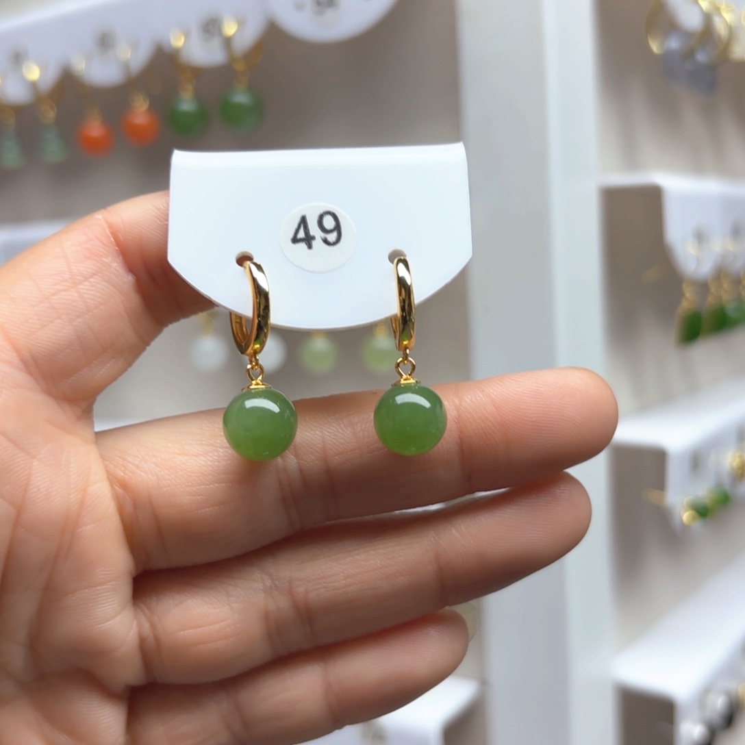 和田玉耳饰银S925镶嵌