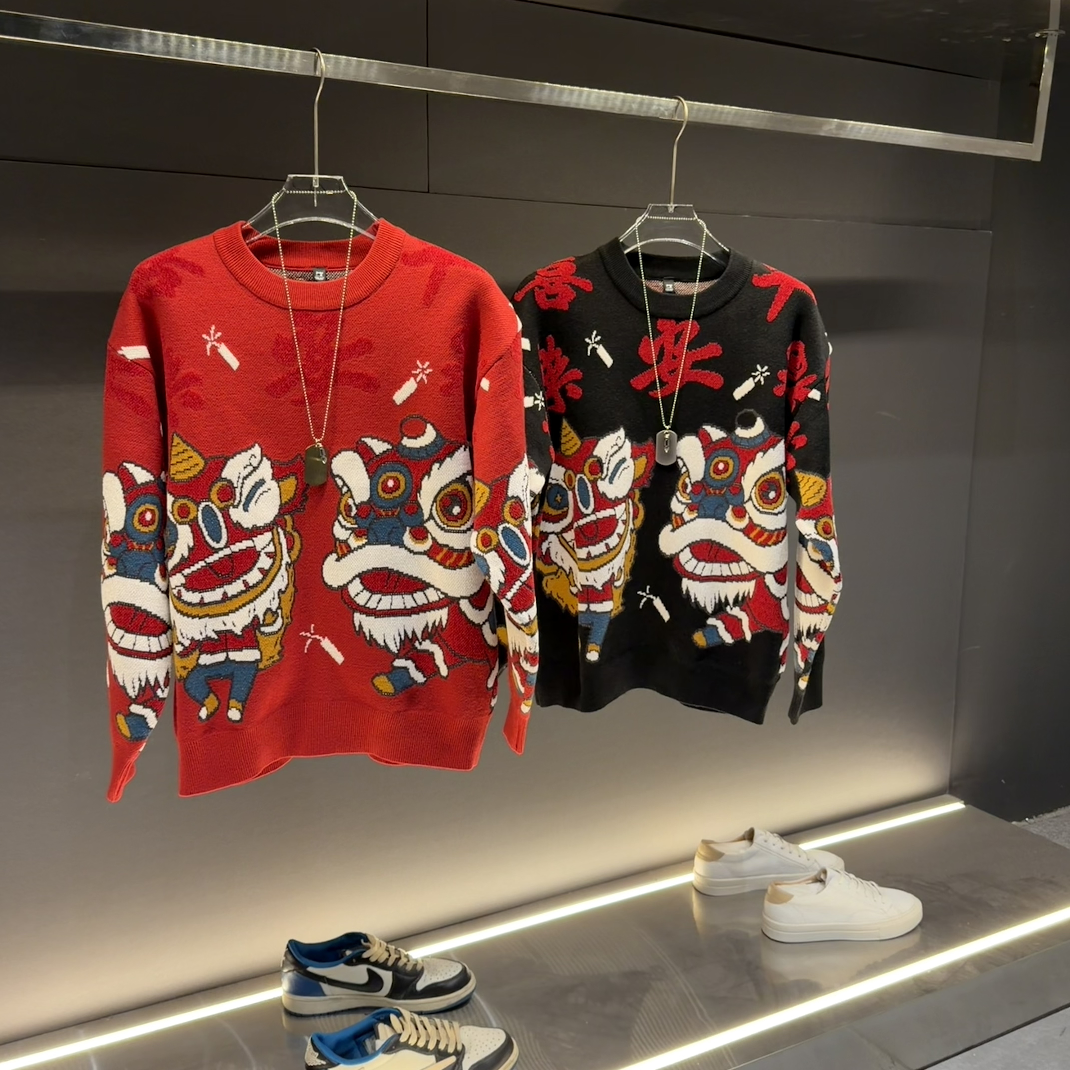 秋冬日系复古卡通男士休闲宽松针织衫毛衣男