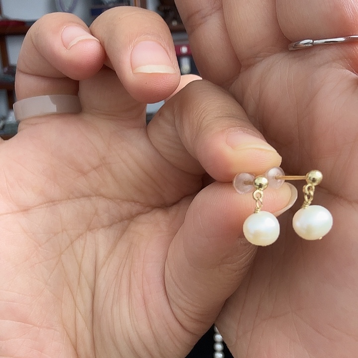 淡水珍珠耳饰银S925镶嵌耳饰
