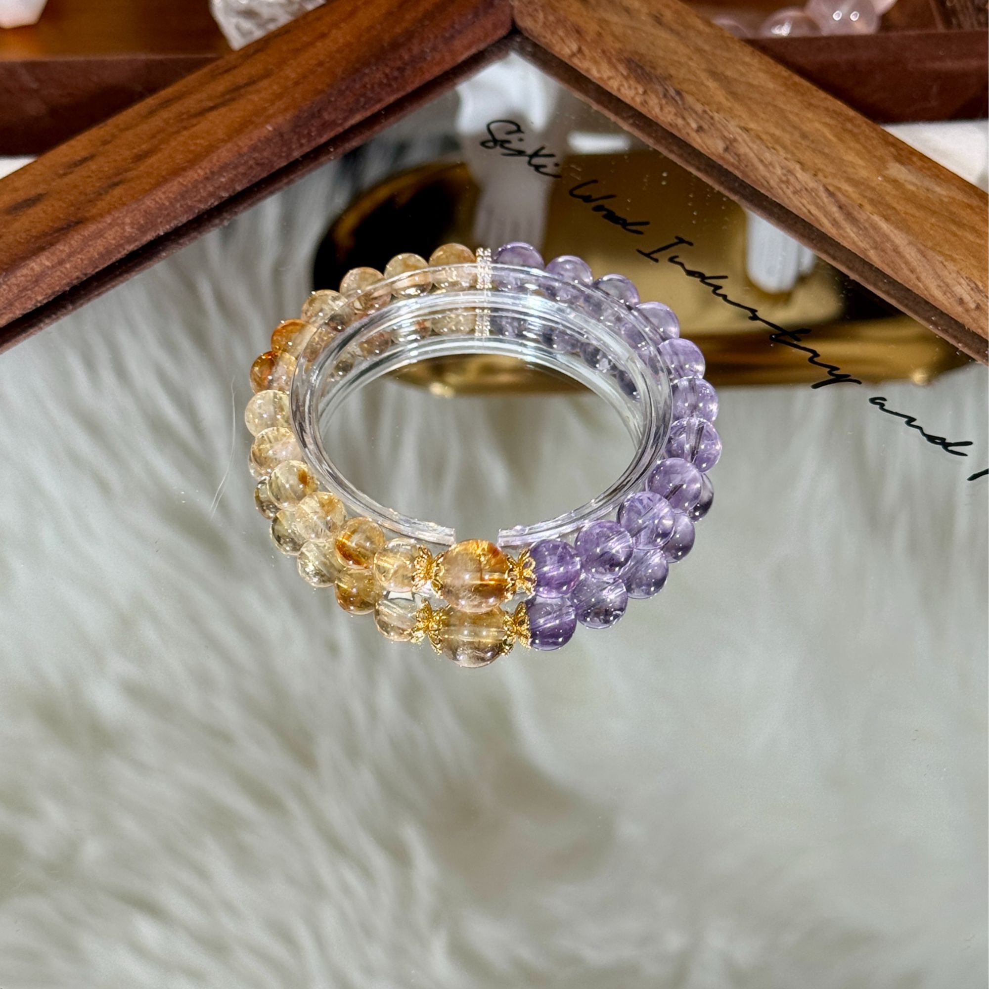 s1168【星月交辉】天然玻利维亚紫水晶黄塔晶设计手串 多样性发其一