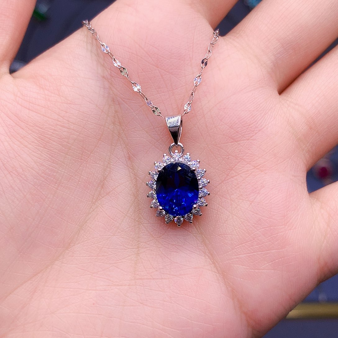 蓝宝石颈饰银S925镶嵌