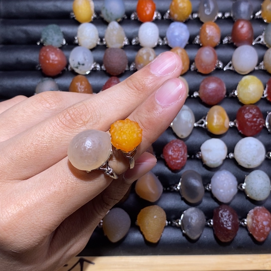 路***草玛瑙/玉髓合金戒指