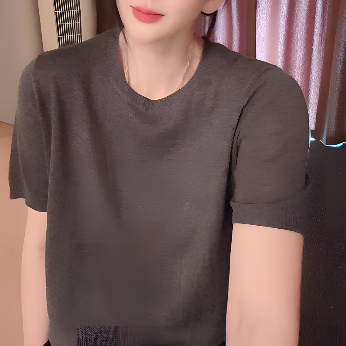 显瘦薄款圆领短袖女常规简约休闲打底衫