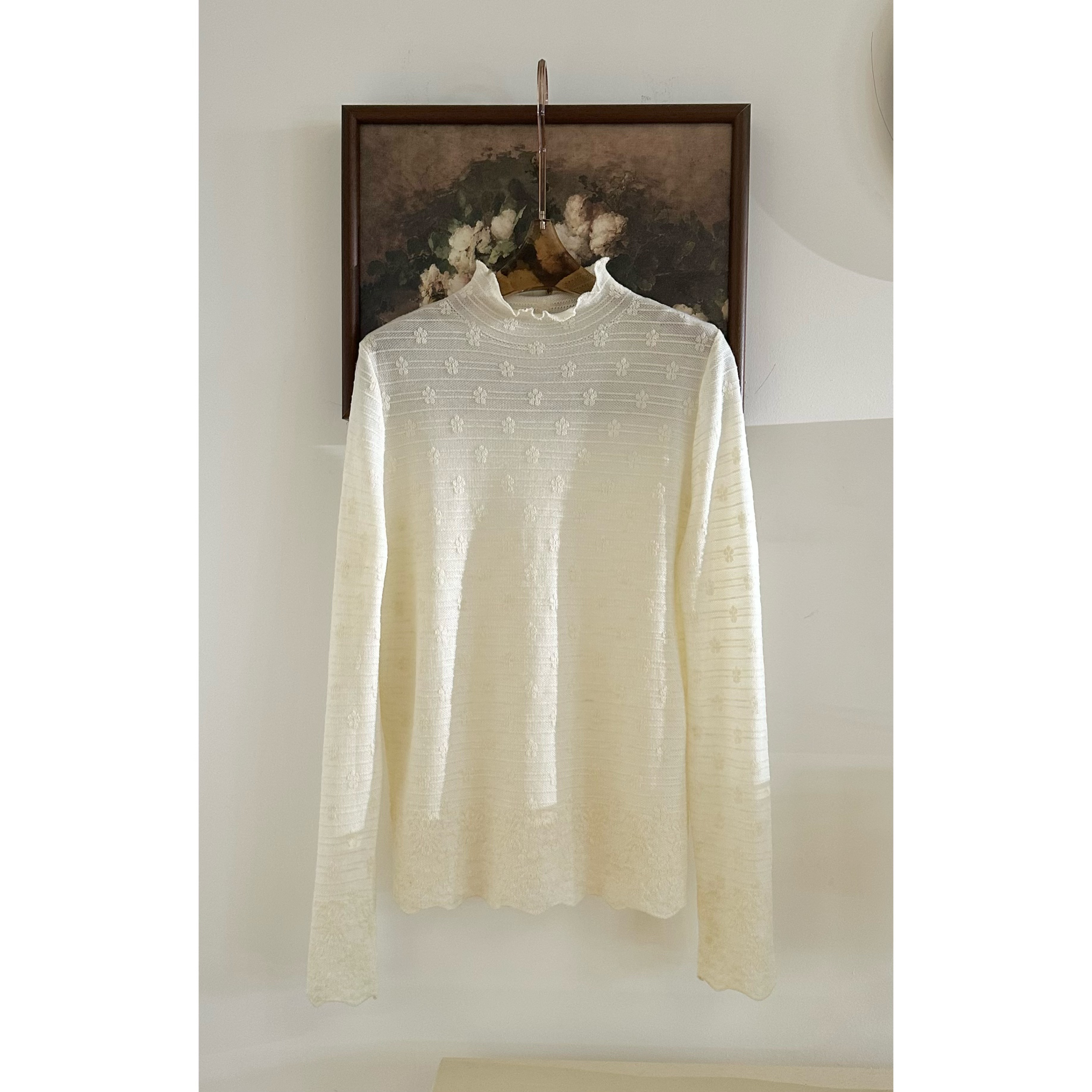 【栖木】秋冬新款立领木耳边百搭内搭钩花上衣MF-2134