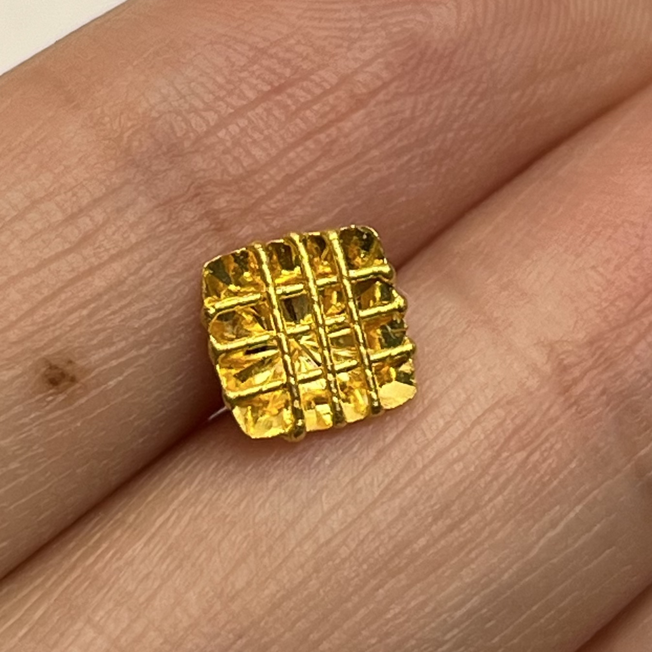 秋日特惠 足金999 绕线方块直针黄金耳钉（单只专拍）