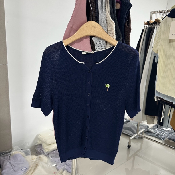 BUBBLE（037#）韩系亚麻气质刺绣显瘦开衫外套M kc