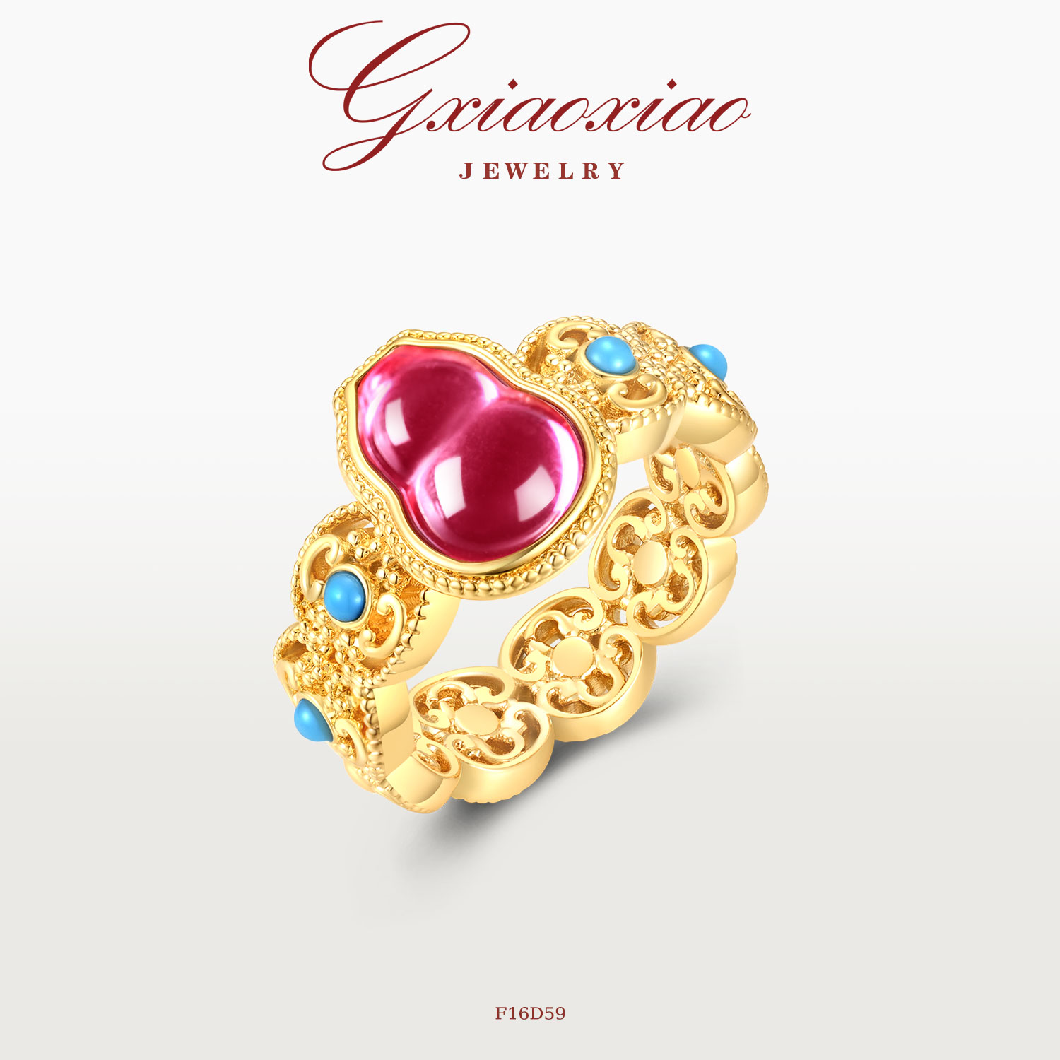 G XIAOXIAO 镀K金【瑞祥】新中式葫芦时尚红色点缀戒指 F16D59