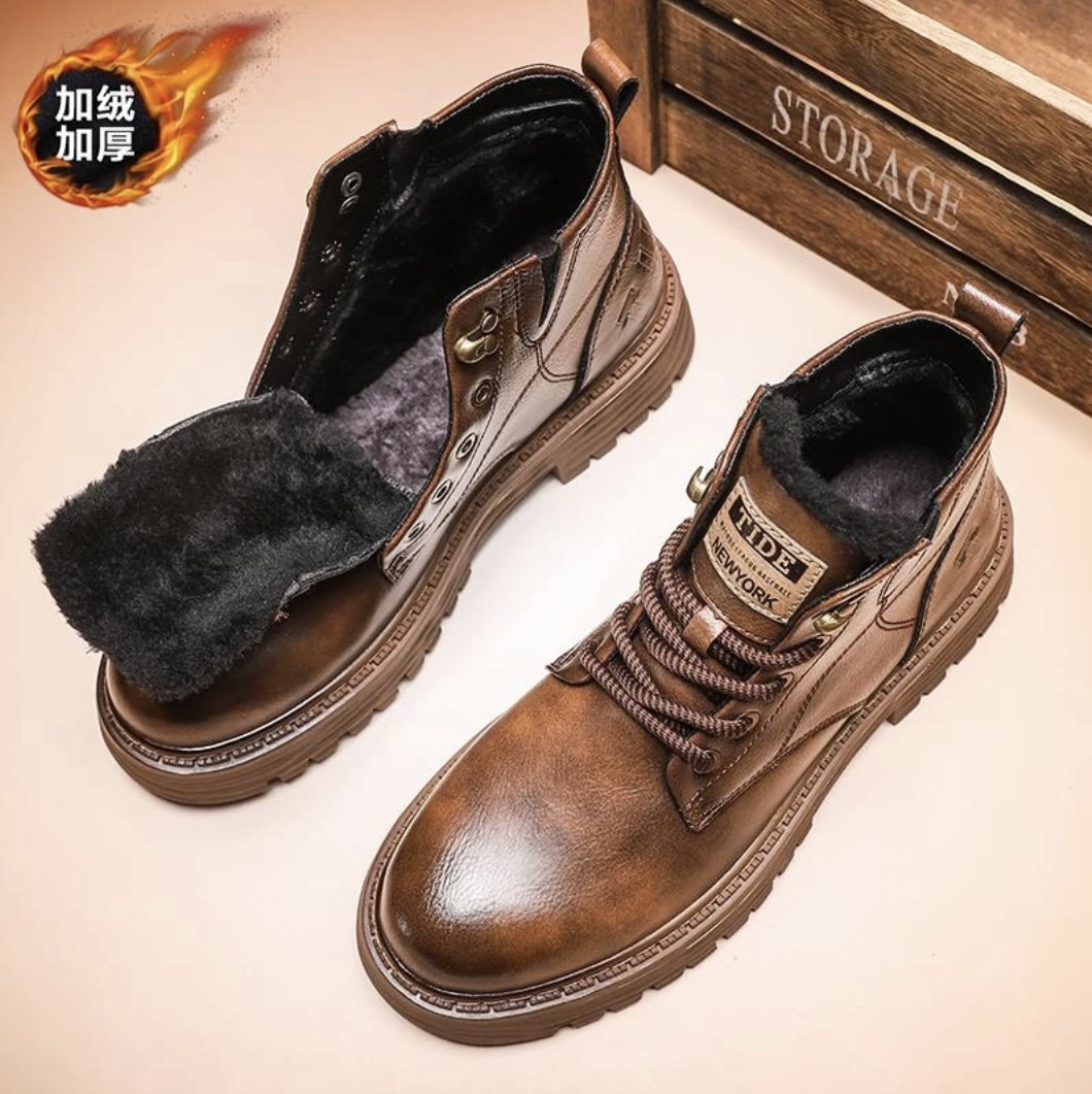 [冬款上新]潮流复古百搭防水工装复古英伦风加绒保暖马丁靴机车靴