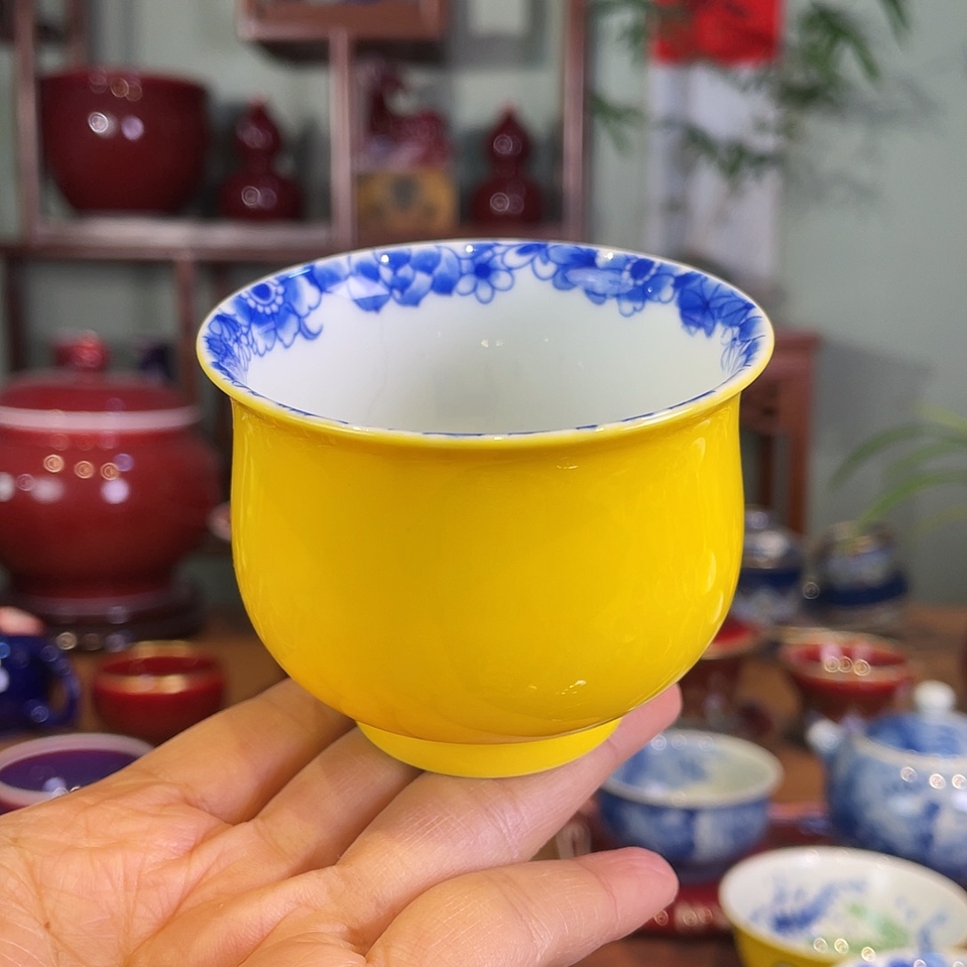 清欢雅玩原矿帝王黄内绘蝶恋花圆满杯