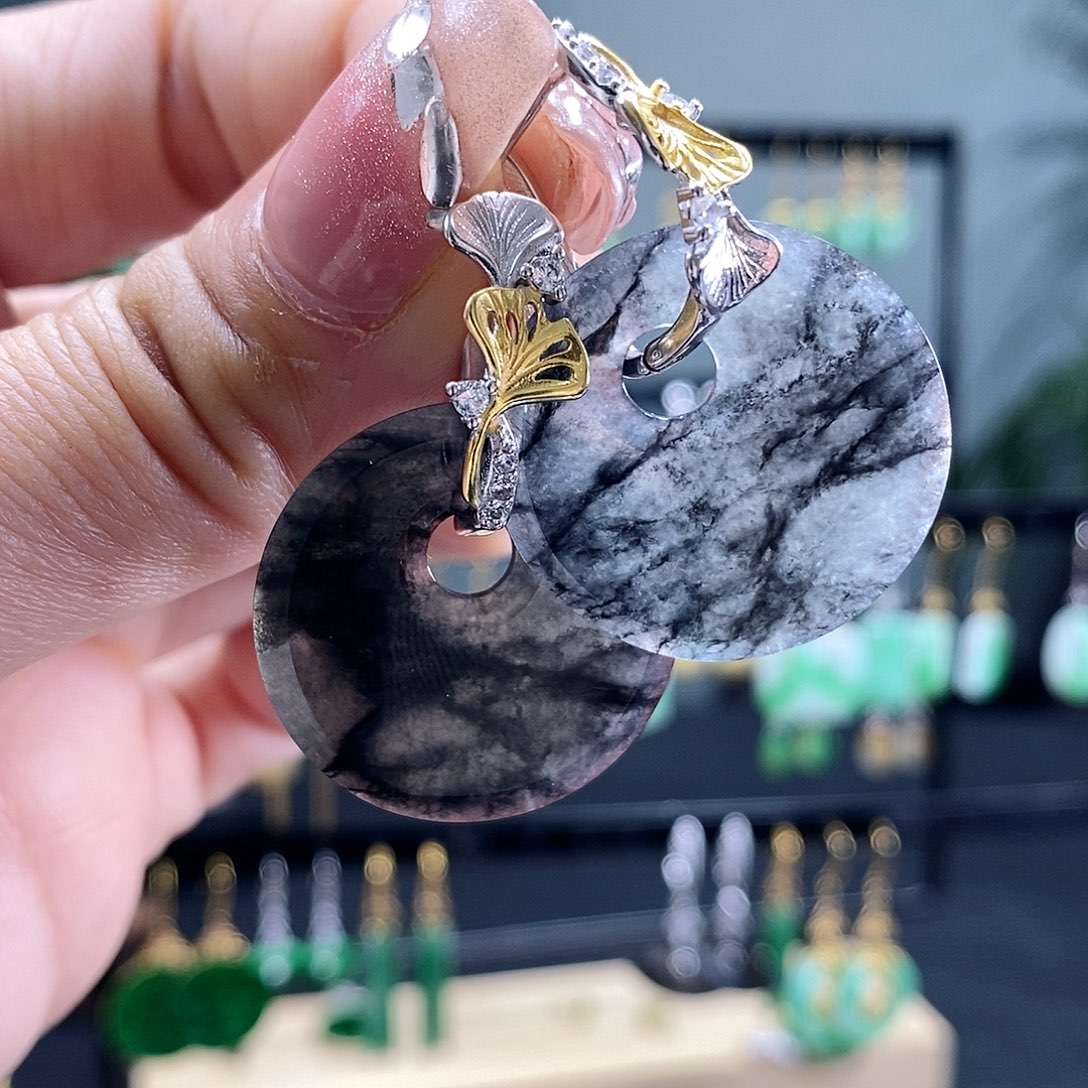 翡翠耳饰银S925镶嵌翡翠