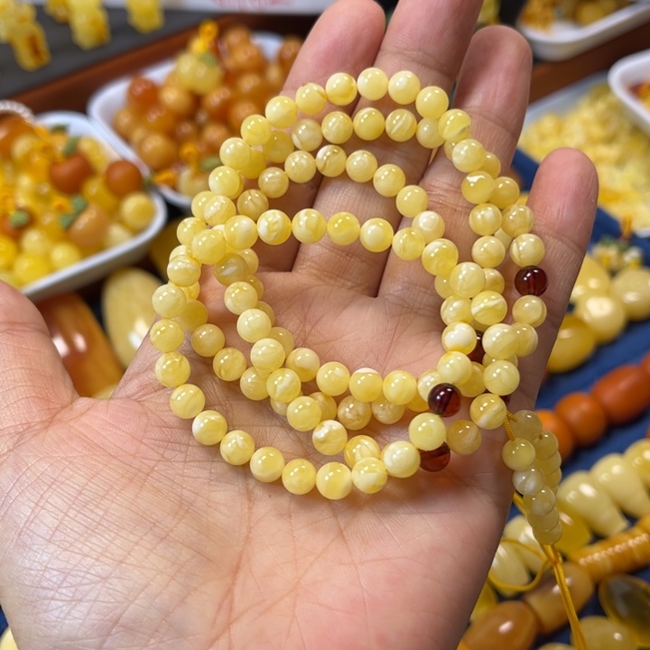 琥珀未镶嵌裸石卡6浓蜡多圈108精工微瑕