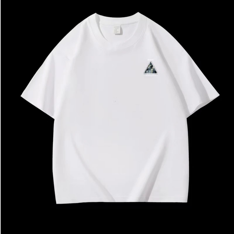 印花短袖常规款圆领格子夏季T恤情侣白色欧若智性风