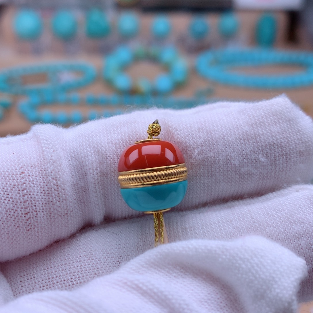 绿松石18K金镶嵌珠宝奇石12mm