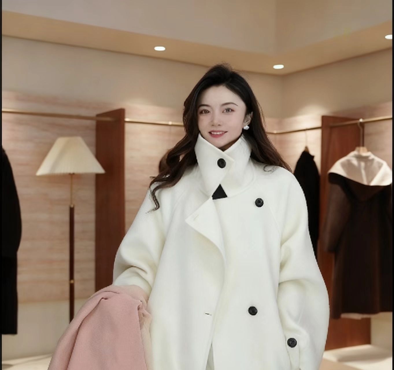 2025秋冬新款韩版立领双面呢羊毛大衣长款毛呢外套  8212