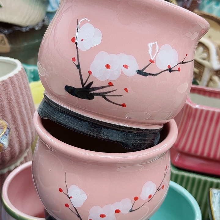 多肉绿植陶瓷花盆9.9包邮，有孔