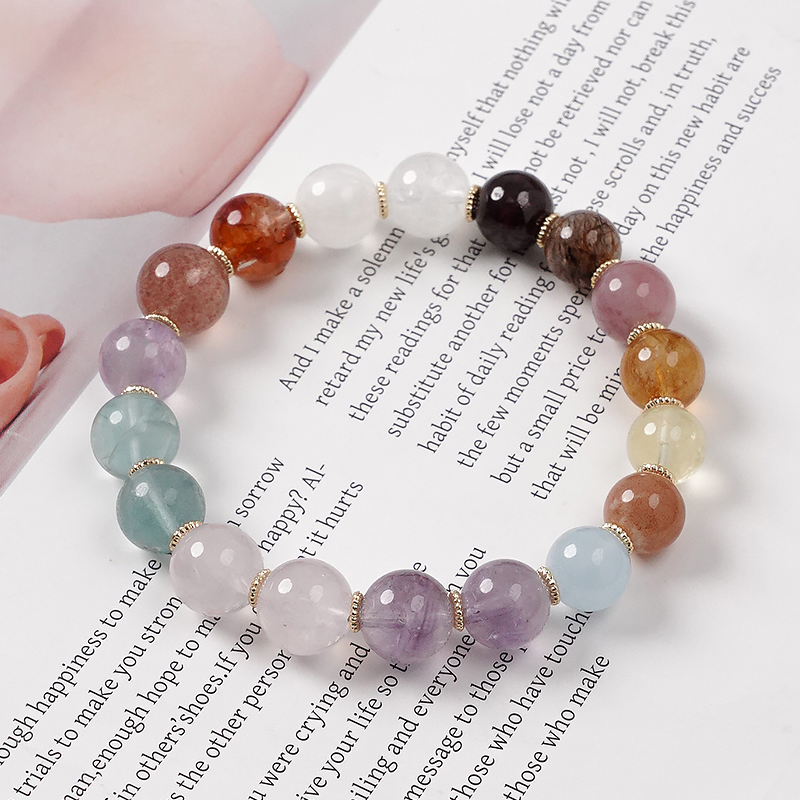 草莓晶紫粉水晶海蓝多宝黄水晶超七白幽灵太阳石手串手链-8950